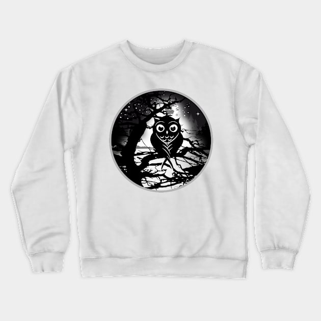 little owl sitting on a tree under a full moon Crewneck Sweatshirt by Kisho